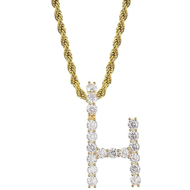 None Brand Hip hop A Z Initial Letter or 0-9 Number or Custom Bubble Letter Pendant Necklace with Tennis Chain for Men Women 
